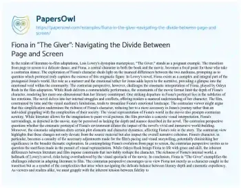 Essay on Fiona in “The Giver”: Navigating the Divide between Page and Screen