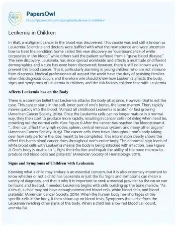 Essay on Leukemia in Children