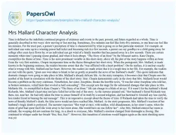 Essay on Mrs Mallard Character Analysis