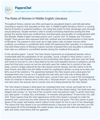 Essay on The Roles of Women in Middle English Literature