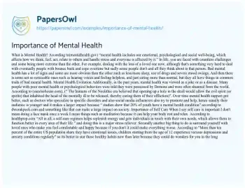 Essay on Importance of Mental Health