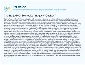 Essay on The Tragedy of Sophocles ‘ Tragedy ‘ Oedipus ‘