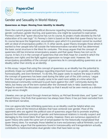 Essay on Gender and Sexuality in World History