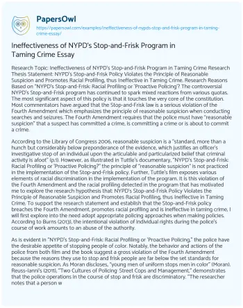 Essay on Ineffectiveness of NYPD’s Stop-and-Frisk Program in Taming Crime Essay