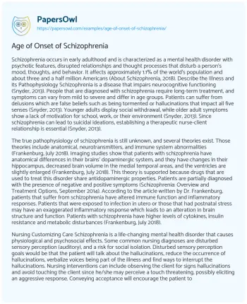 Essay on Age of Onset of Schizophrenia