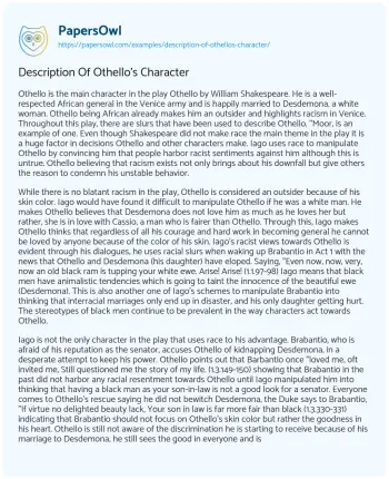 Essay on Description of Othello’s Character