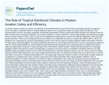 Essay on The Role of Tropical Rainforest Climates in Modern Aviation Safety and Efficiency