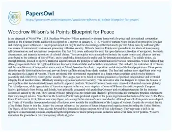 Essay on Woodrow Wilson’s 14 Points: Blueprint for Peace