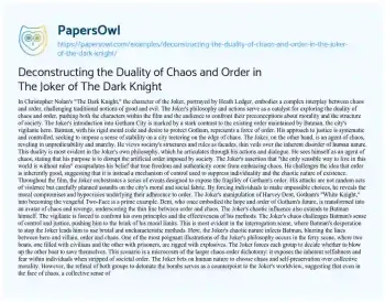 Essay on Deconstructing the Duality of Chaos and Order in the Joker of the Dark Knight