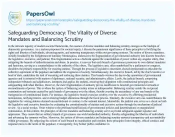 Essay on Safeguarding Democracy: the Vitality of Diverse Mandates and Balancing Scrutiny