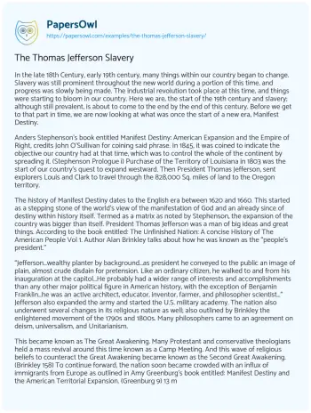 Essay on The Thomas Jefferson Slavery