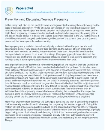 Essay on Prevention and Discussing Teenage Pregnancy