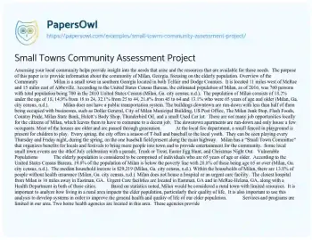 Essay on Small Towns Community Assessment Project