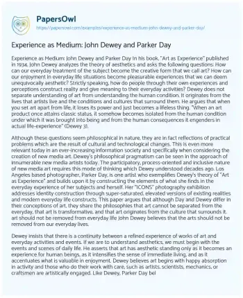 Essay on Experience as Medium: John Dewey and Parker Day