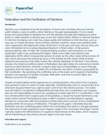 Essay on Federalism and the Facilitation of Elections