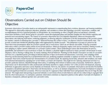 Essay on Observations Carried out on Children should be Objective