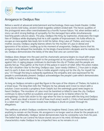 Essay on Arrogance in Oedipus Rex