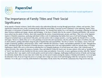 Essay on The Importance of Family Titles and their Social Significance