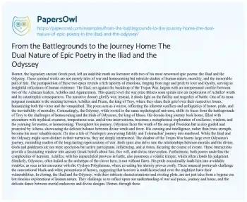 Essay on From the Battlegrounds to the Journey Home: the Dual Nature of Epic Poetry in the Iliad and the Odyssey