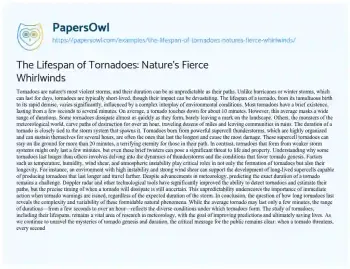 Essay on The Lifespan of Tornadoes: Nature’s Fierce Whirlwinds