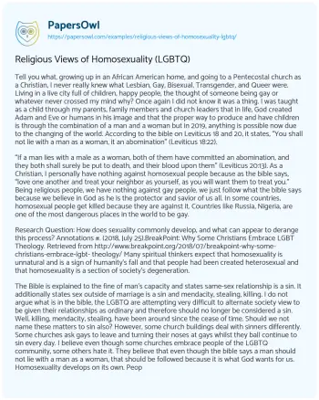 Essay on Religious Views of Homosexuality (LGBTQ)