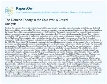 Essay on The Domino Theory in the Cold War: a Critical Analysis