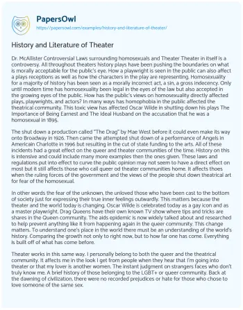 Essay on History and Literature of Theater