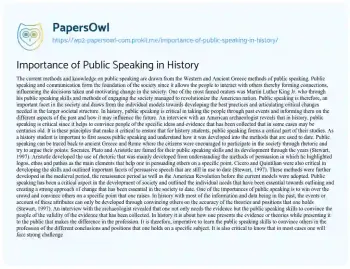 Essay on Importance of Public Speaking in History