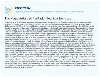 Essay on The Negro Artist and the Racial Mountain Summary