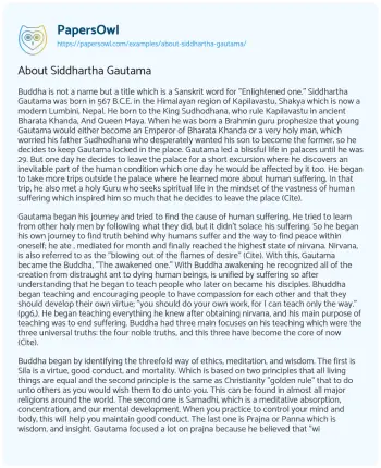 Essay on About Siddhartha Gautama