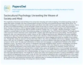 Essay on Sociocultural Psychology: Unraveling the Weave of Society and Mind