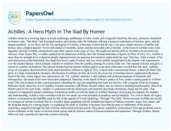 Essay on Achilles : a Hero Myth in the Iliad by Homer