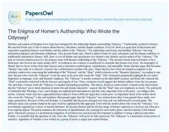 Essay on The Enigma of Homer’s Authorship: who Wrote the Odyssey?