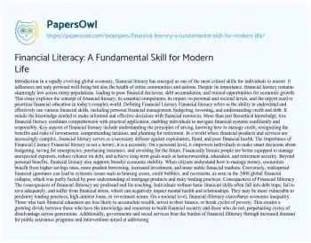 Essay on Financial Literacy: a Fundamental Skill for Modern Life