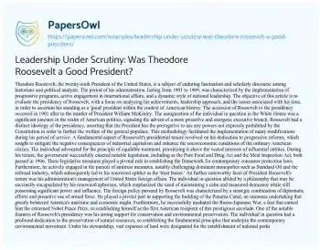 Essay on Leadership under Scrutiny: was Theodore Roosevelt a Good President?