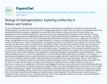 Essay on Biology of Homogenization: Exploring Uniformity in Nature and Science