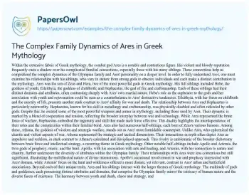 Essay on The Complex Family Dynamics of Ares in Greek Mythology