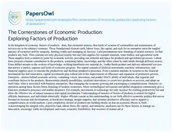 Essay on The Cornerstones of Economic Production: Exploring Factors of Production