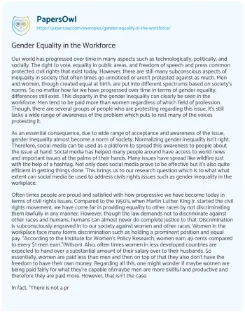 Essay on Modern Workplace Gender Equality