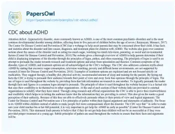 Essay on CDC about ADHD