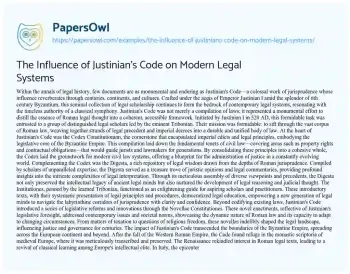 Essay on The Influence of Justinian’s Code on Modern Legal Systems