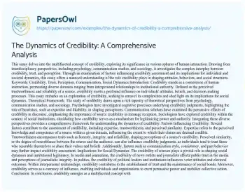 Essay on The Dynamics of Credibility: a Comprehensive Analysis