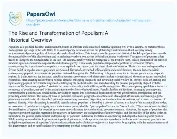 Essay on The Rise and Transformation of Populism: a Historical Overview