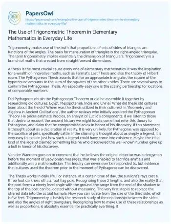 Essay on The Use of Trigonometric Theorem in Elementary Mathematics in Everyday Life