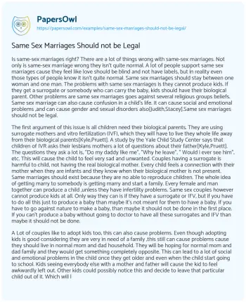 Essay on Same Sex Marriages should not be Legal