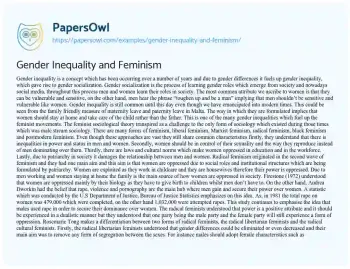 Essay on Gender Inequality and Feminism