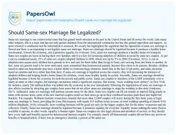 Essay on Should Same-sex Marriage be Legalized?