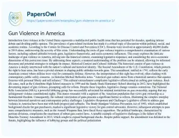 Essay on Gun Violence in America