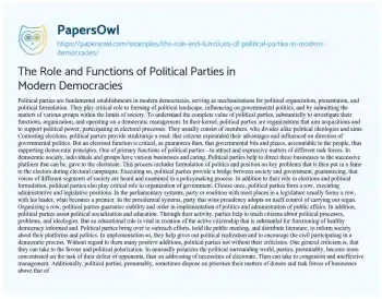 Essay on The Role and Functions of Political Parties in Modern Democracies