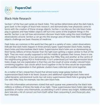 Essay on Black Hole Research